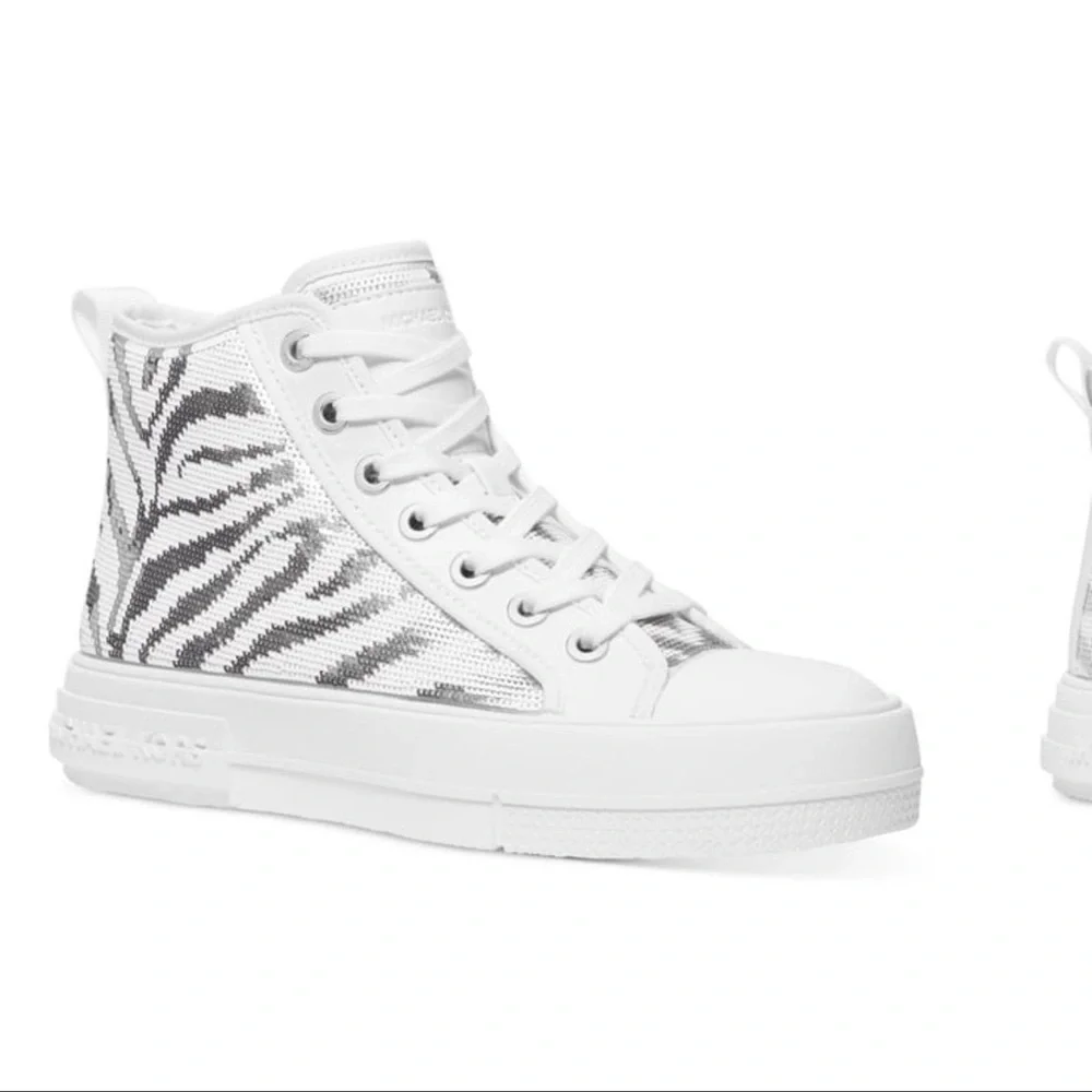 Michael Kors Silver and White High-Top zebra sequin Sneakers size 10